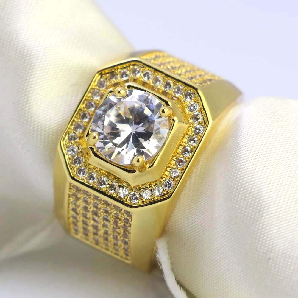 His and Hers Wedding Rings Set - 2 Piece Heart Shaped Cubic Zirconia Couple Bands in Yellow Gold Filled - Matching Bridal Jewelry for Engagement, Anniversary & Romantic Gifts