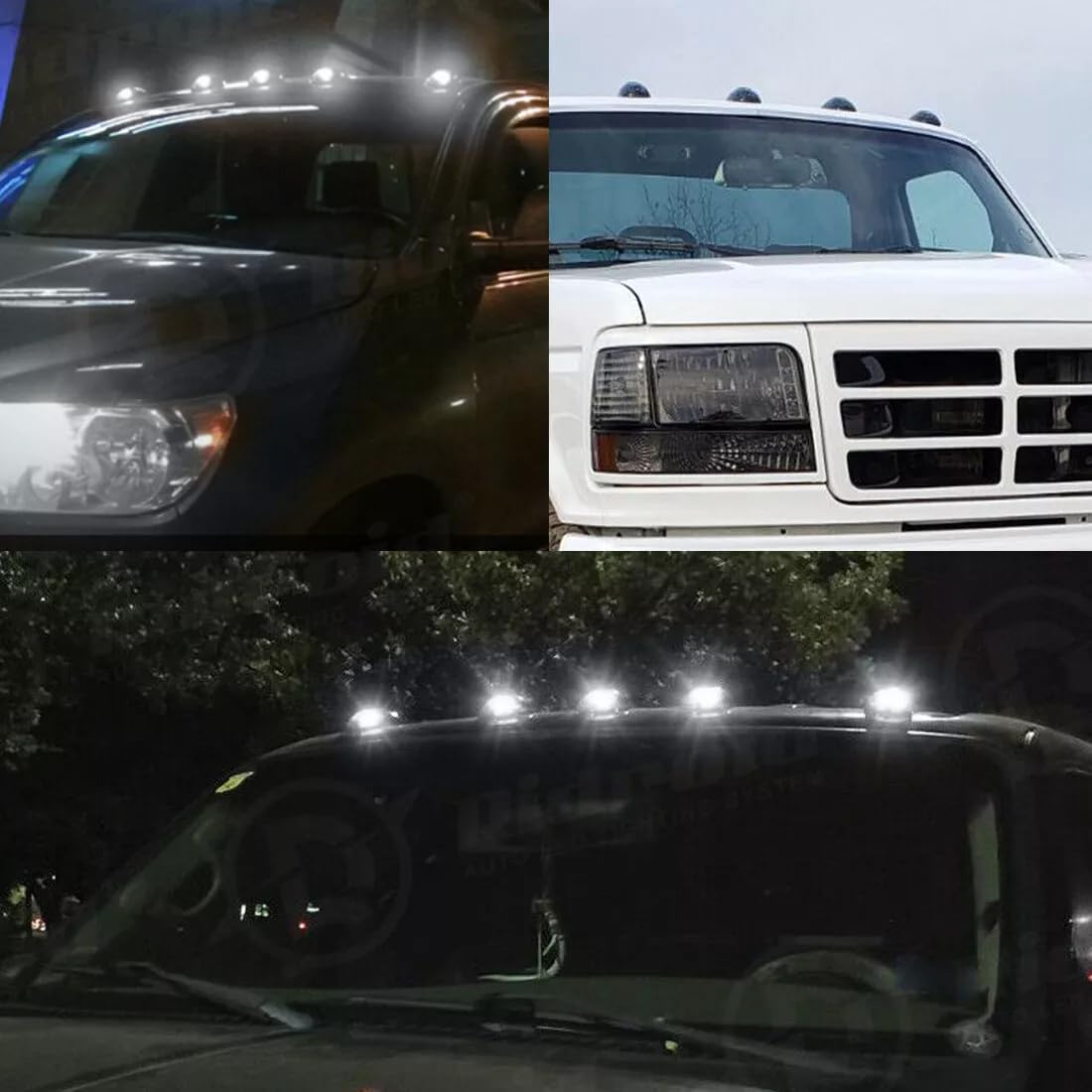 2024 Solar Truck Cab Lights - Wireless, No Drill, Vibration Sensor - White LED Roof Lights for Night Driving