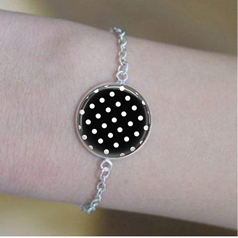 Black and White Polka Dot Charm Bracelet - Handmade Art Glass Jewelry for Women - Perfect for Parties, Weddings & Everyday Fashion Accessories