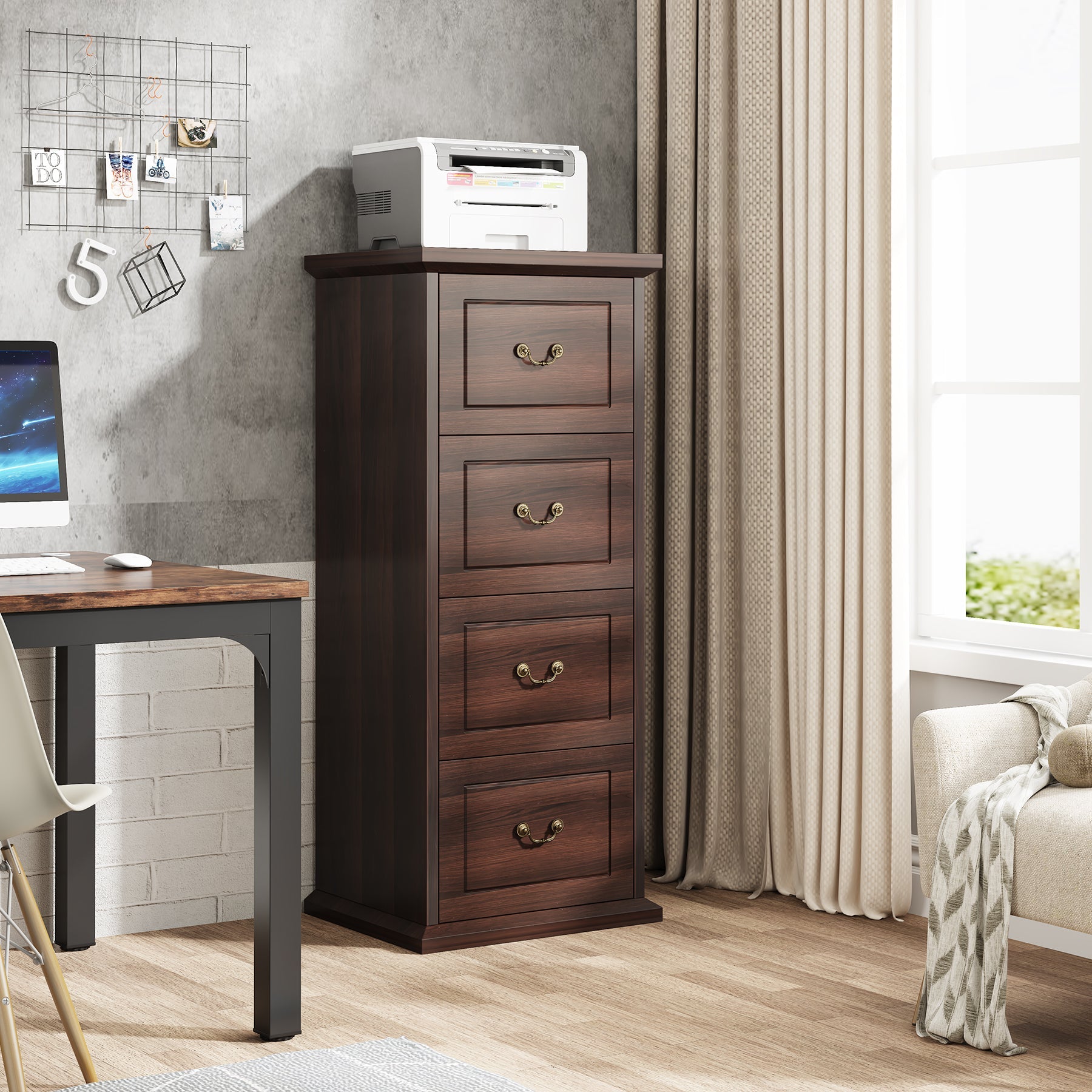4 Drawer Vertical Wood File Cabinet - Office Storage Organizer for Documents, Folders & Supplies - Perfect for Home, Office & Workspace Organization