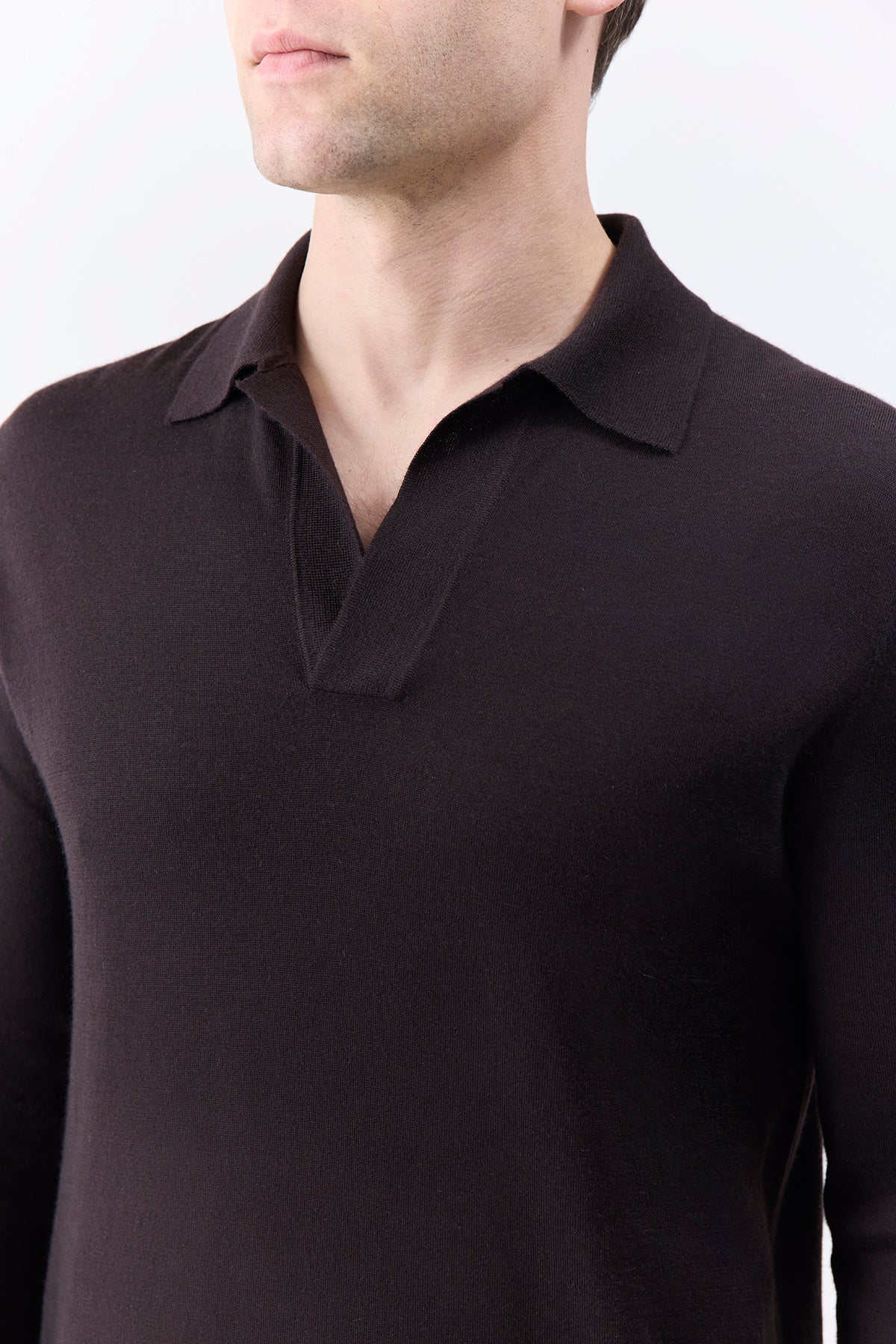 Frome Knit Long Sleeve Polo Shirt for Men - Soft Chocolate Cashmere Blend - Comfortable Business Casual & Office Wear