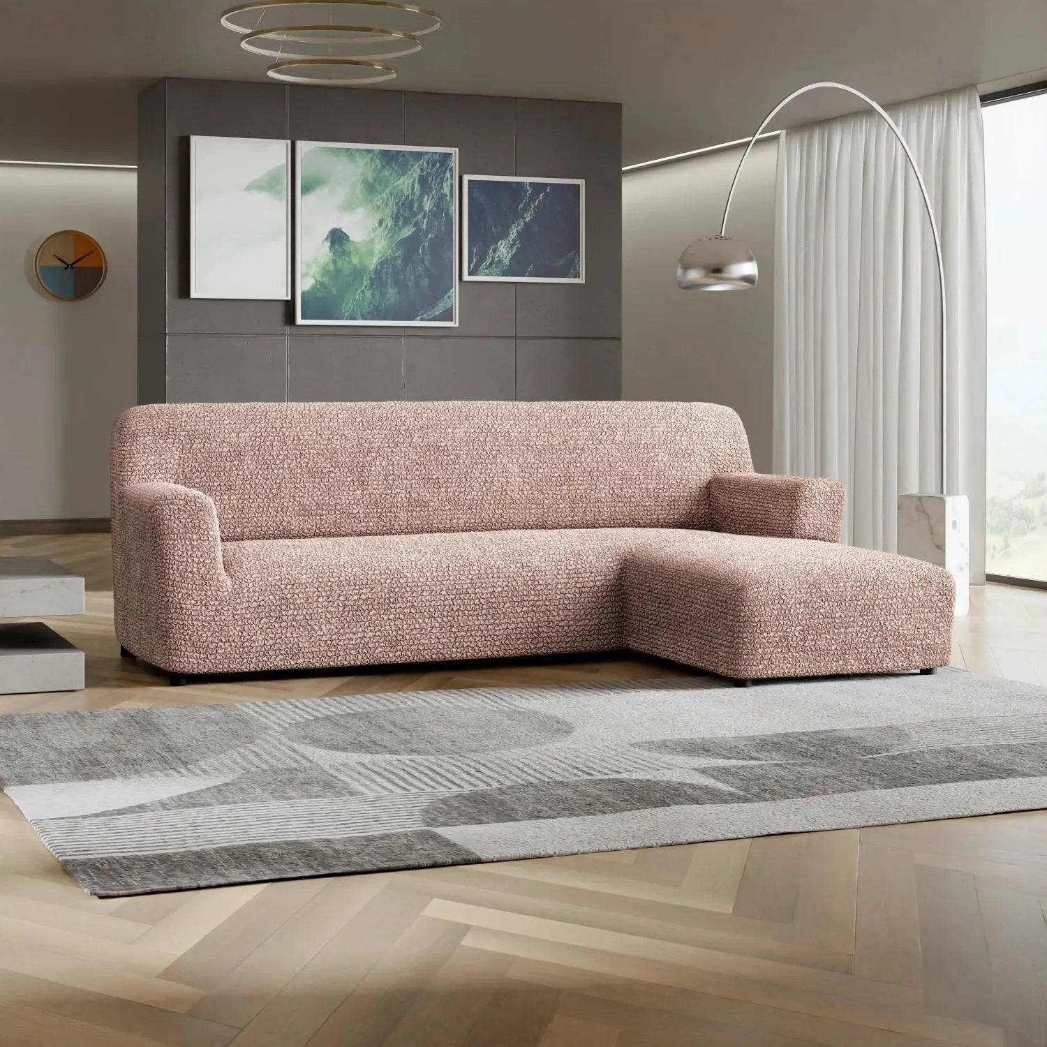 L Shaped Sofa Slipcover with Right Chaise - Premium Microfiber Stretchable Furniture Protector for Living Room, Sectional Couch Cover - Easy Wash & Anti-Slip Design for Home Decor