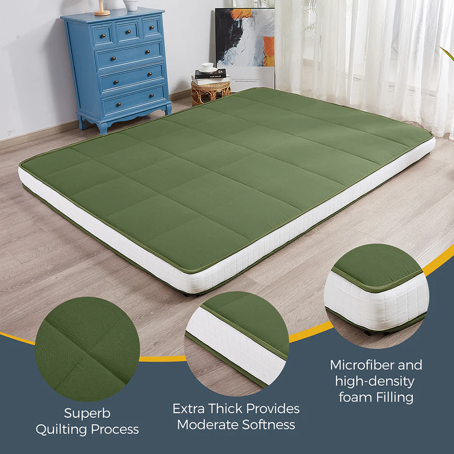 MAXYOYO Padded Japanese Floor Mattress - Green Foldable Roll Up Futon Mattress for Bedroom, Guest Room & Travel | Comfortable Floor Sleeping & Lounging