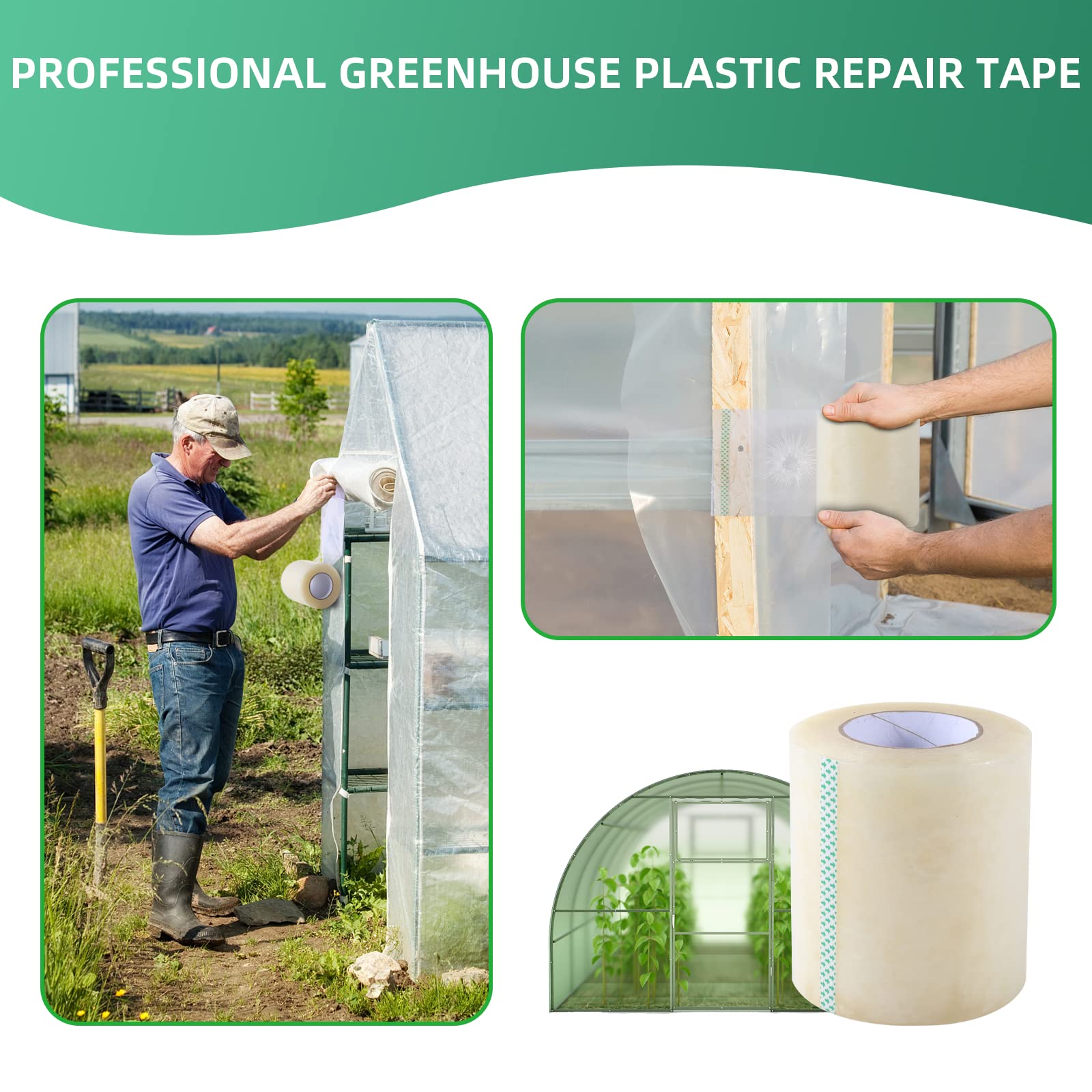 Greenhouse Repair Tape - 6.3 mil Thickness, Clear UV Resistant Plastic Sheeting Tape (3in x 213ft) for Greenhouse Coverings, Poly Film Repairs & DIY Plant Protection