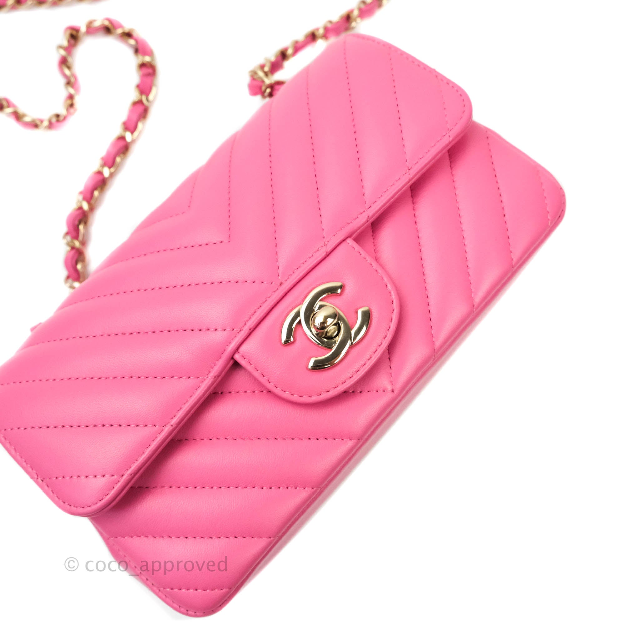 Chanel Chevron Mini Rectangular Lambskin Flap Bag in Pink with Gold Hardware - Perfect for Evening Events & Luxury Fashion Accessories