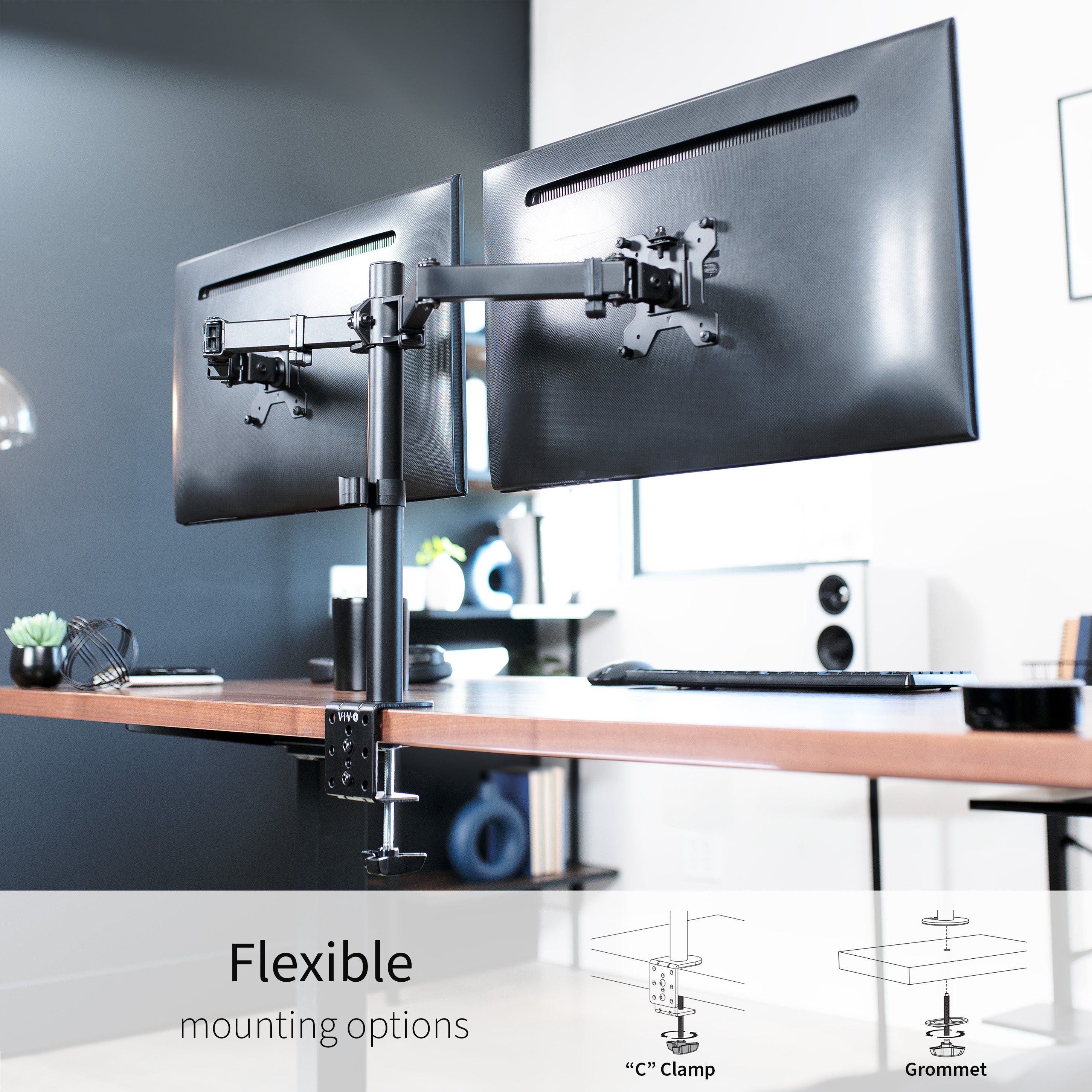 VIVO Dual Monitor Stand - Adjustable Desk Mount for 13 to 32 Inch Screens - Ergonomic VESA Compatible Monitor Arm for Home Office, Gaming & Workstation Setup