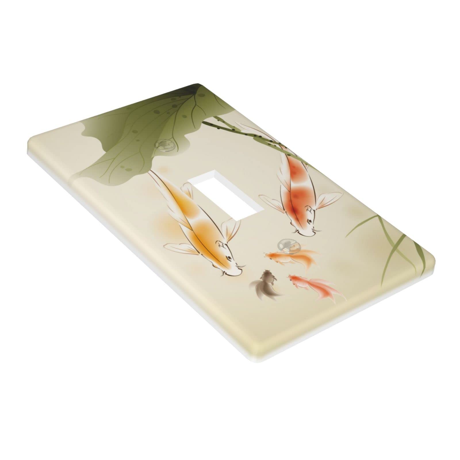 Japanese Lotus Leaf Koi Fish Single Gang Toggle Light Switch Cover - Decorative Wall Plate for Kitchen, Bathroom, Living Room & Bedroom - Home Decor Accessory with Asian Inspired Design