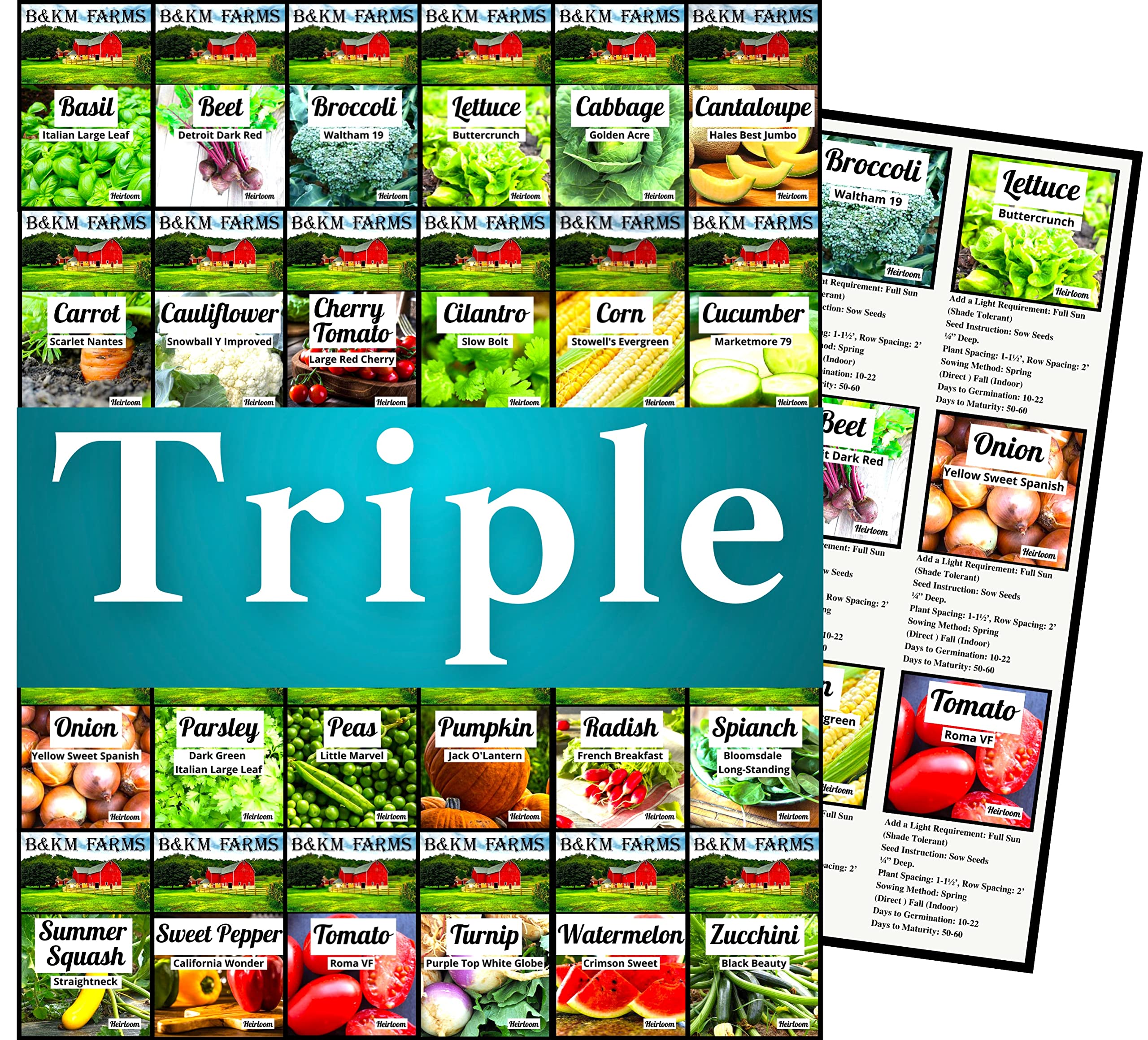 17,600 Non-GMO Heirloom Vegetable & Fruit Seeds - 30 Varieties for Home Gardening, Survival Kits & Emergency Preparedness | Indoor & Outdoor Planting | Includes Free Grower's Guide (Perfect for Beginners, Preppers & Sustainable Living)