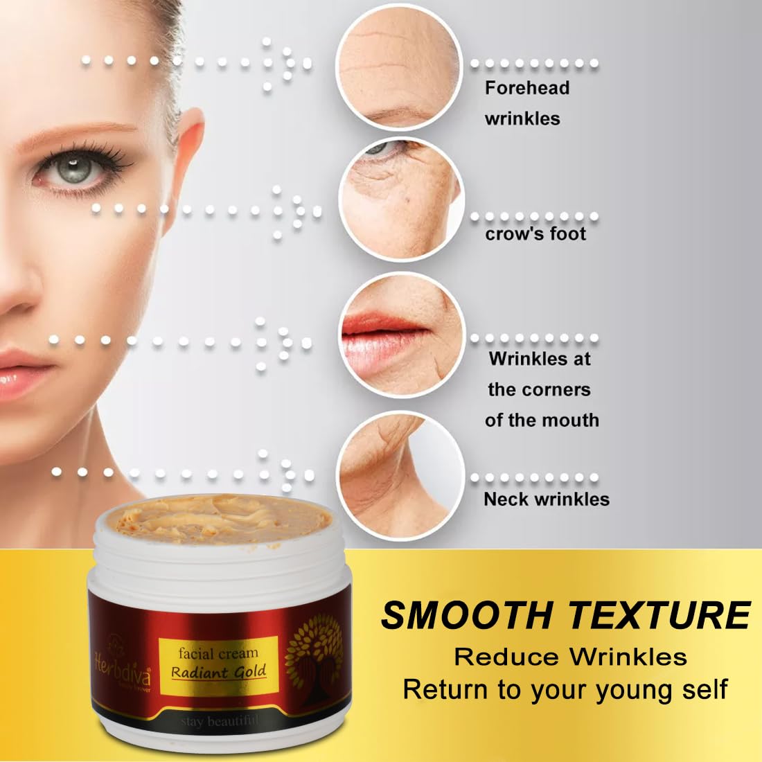 Herbdiva Radiant Gold Face Massage Cream 250g - Anti-Aging, Brightening & Hydrating Facial Moisturizer for Youthful Glow | Nourishes All Skin Types | Perfect for Daily Skincare & Spa Night Routine
