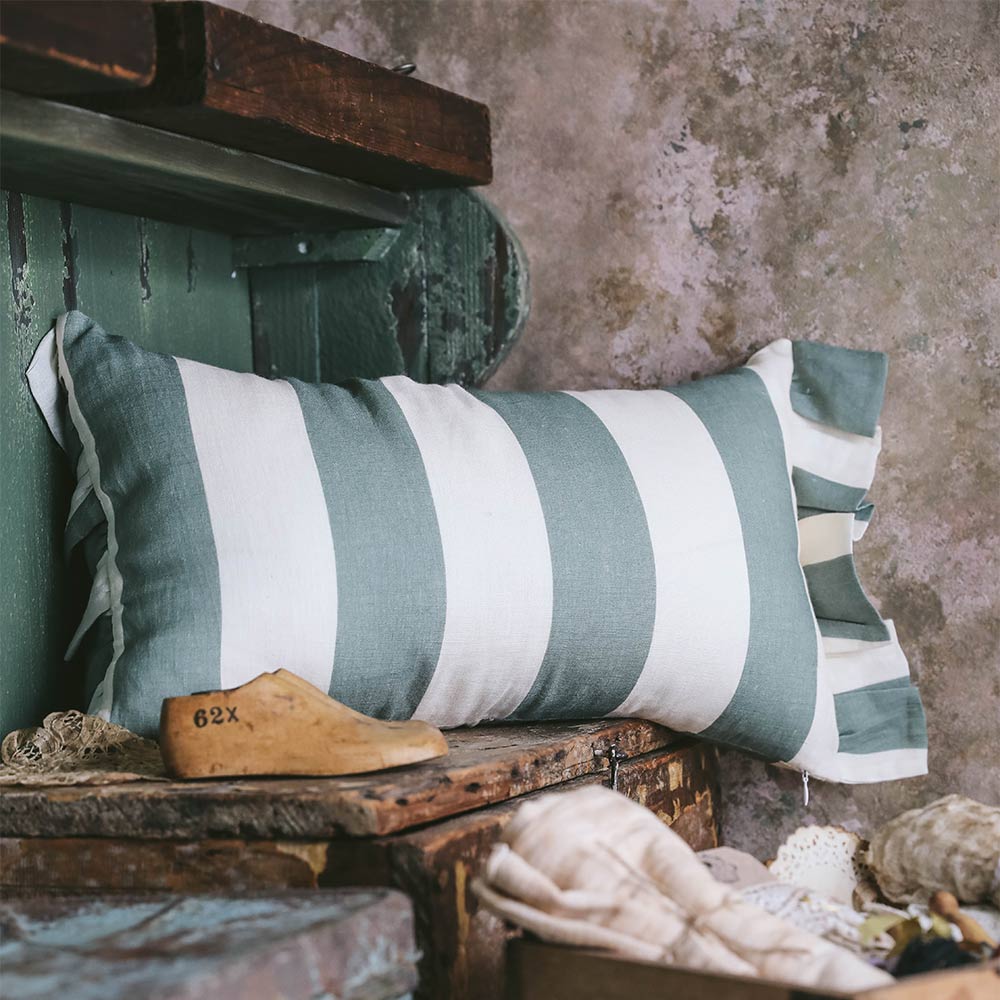 Linen Lumbar Pillow Cover - Mint Stripe Design for Sofa, Bed & Home Decor - Breathable & Stylish Cushion Case