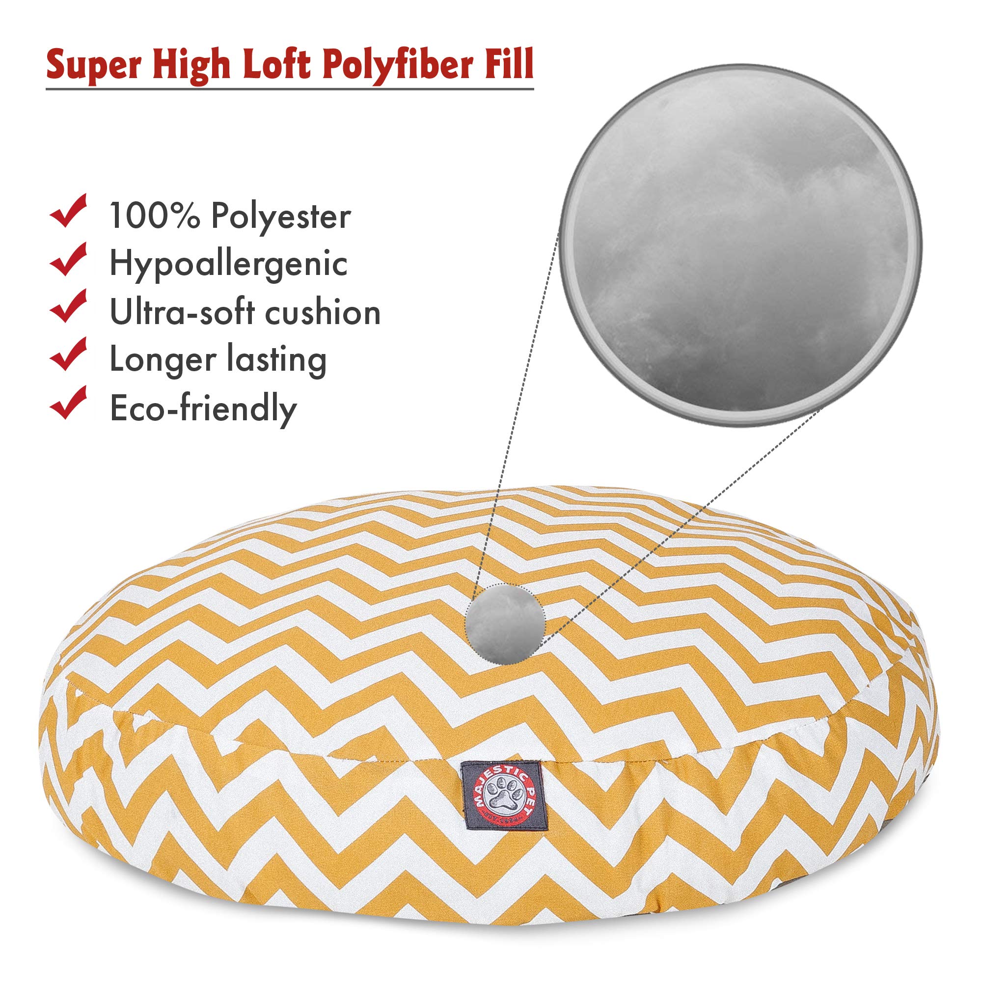Majestic Pet Products Large Round Dog Bed - Yellow Chevron Pattern, Removable & Washable Cover for Indoor & Outdoor Use - Perfect for Living Rooms, Patios & Kennels