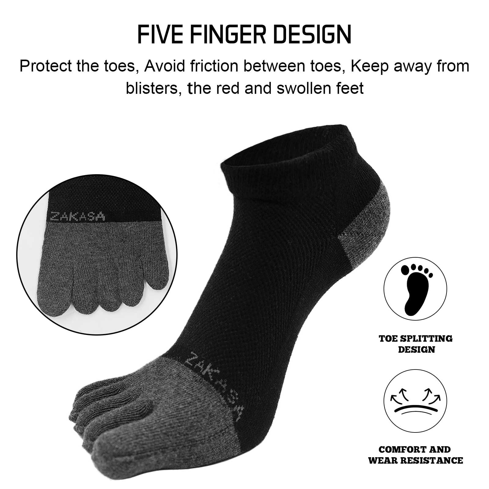 CaiDieNu Men's Five Toe Socks - 5 Pairs Breathable Cotton Athletic Crew Socks for Running, Yoga & Workout (Size 8-12) | No Show Ankle Socks for Sports & Daily Comfort