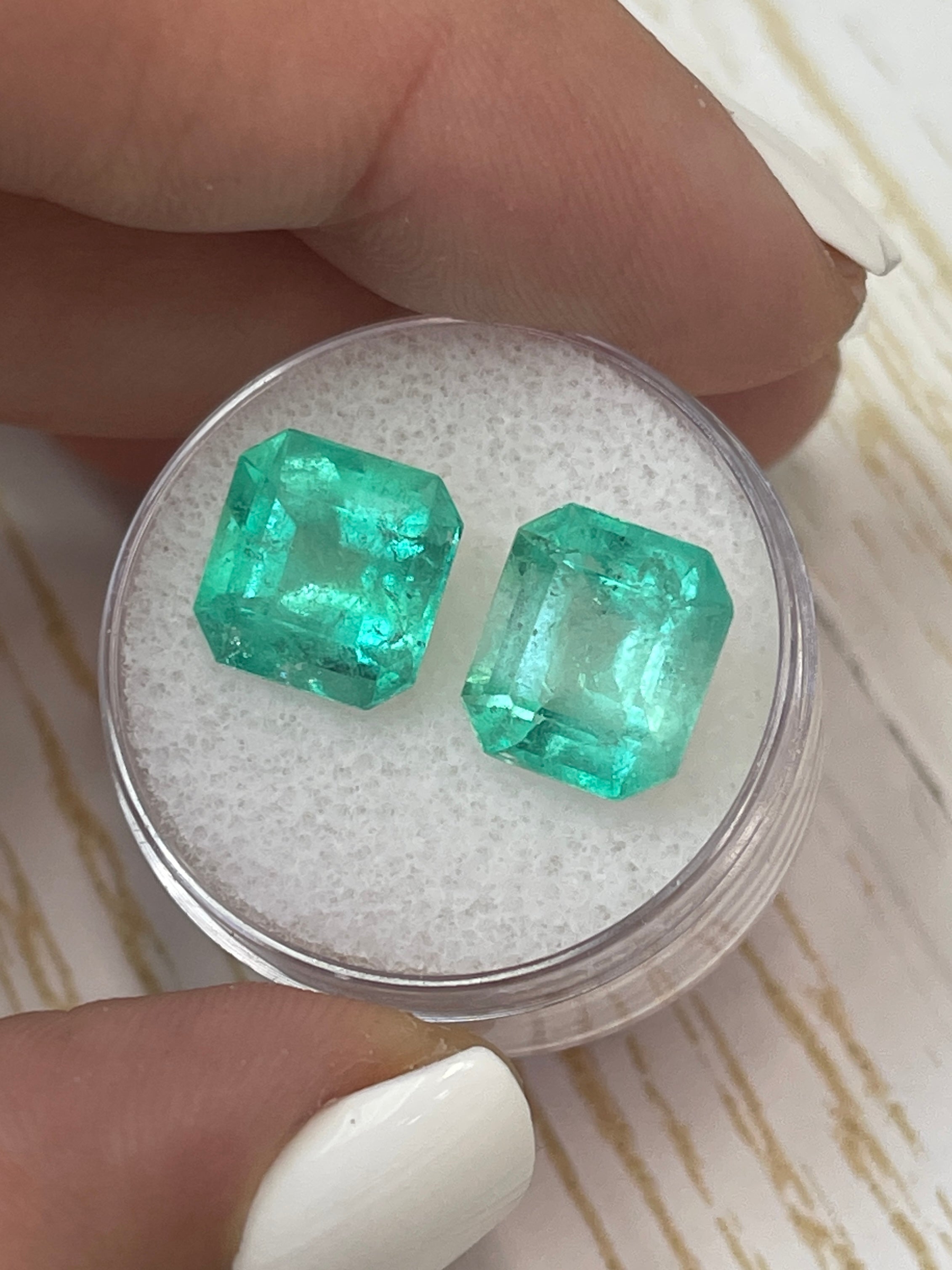 8.01tcw 10x9.5mm Matching Pair Natural Colombian Emerald Gemstones - Asscher Cut Loose Green Emeralds for Jewelry Making, Engagement Rings & Luxury Gifts
