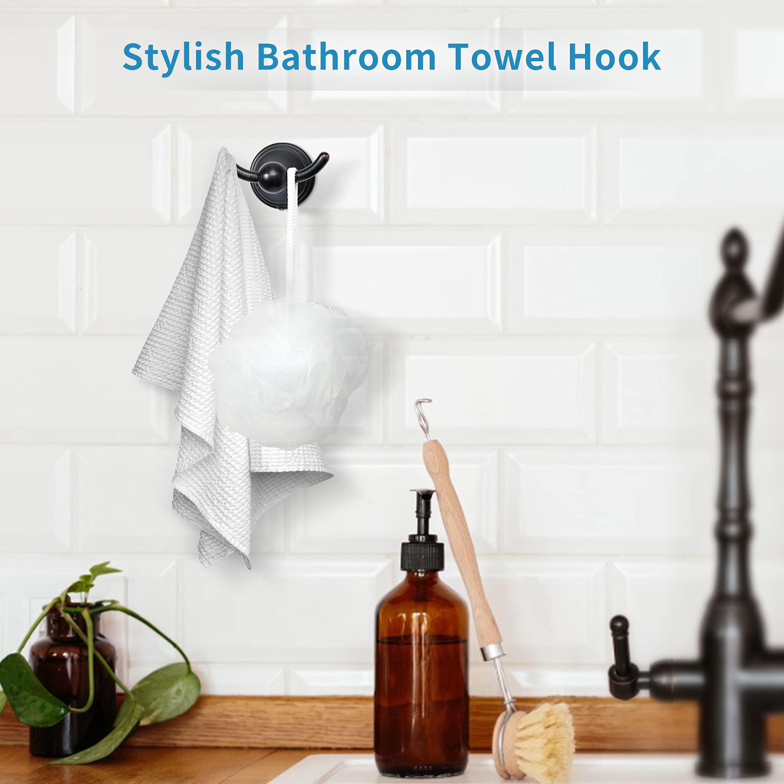 Oil Rubbed Bronze Bathroom Towel Hooks - 6 Pack Wall Mounted Shower Hooks for Towels & Robes - Traditional Bathroom Accessories for Hanging Towels, Perfect for Bathroom, Spa, and Gym Organization