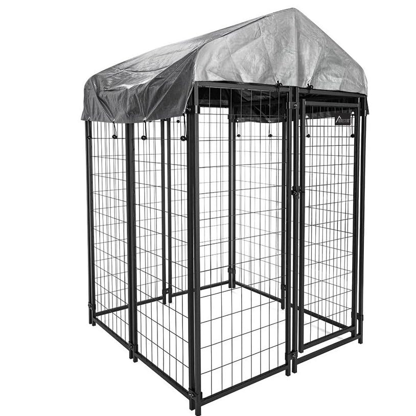 Olympia Tools 4x4x6 Outdoor Dog Kennel with UV Protection Waterproof Cover - Welded Wire Pet Cage for Small Dogs - Durable Yard Fence & Patio Crate (Black, 90-542) - Perfect for Backyard, Garden & Travel Use