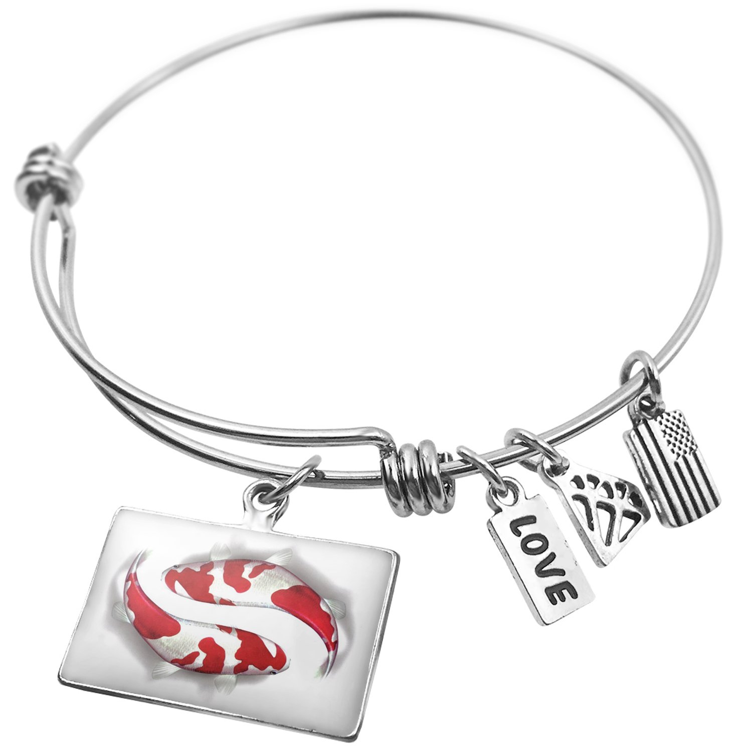 Expandable Wire Bangle Bracelet with Koi Fish Charm - Adjustable Cuff Bracelet for Women - Perfect for Casual Wear, Boho Style & Gift Giving