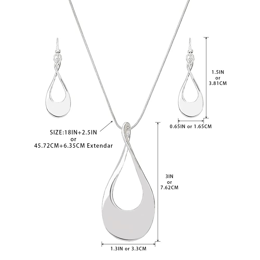 Madison Tyler Gold Plated Jewelry Set for Women | Silver Teardrop Pendant Necklace with Snake Chain | Fashion Dangle Earring Set | Trendy Layered Necklace for Party, Wedding & Everyday Wear