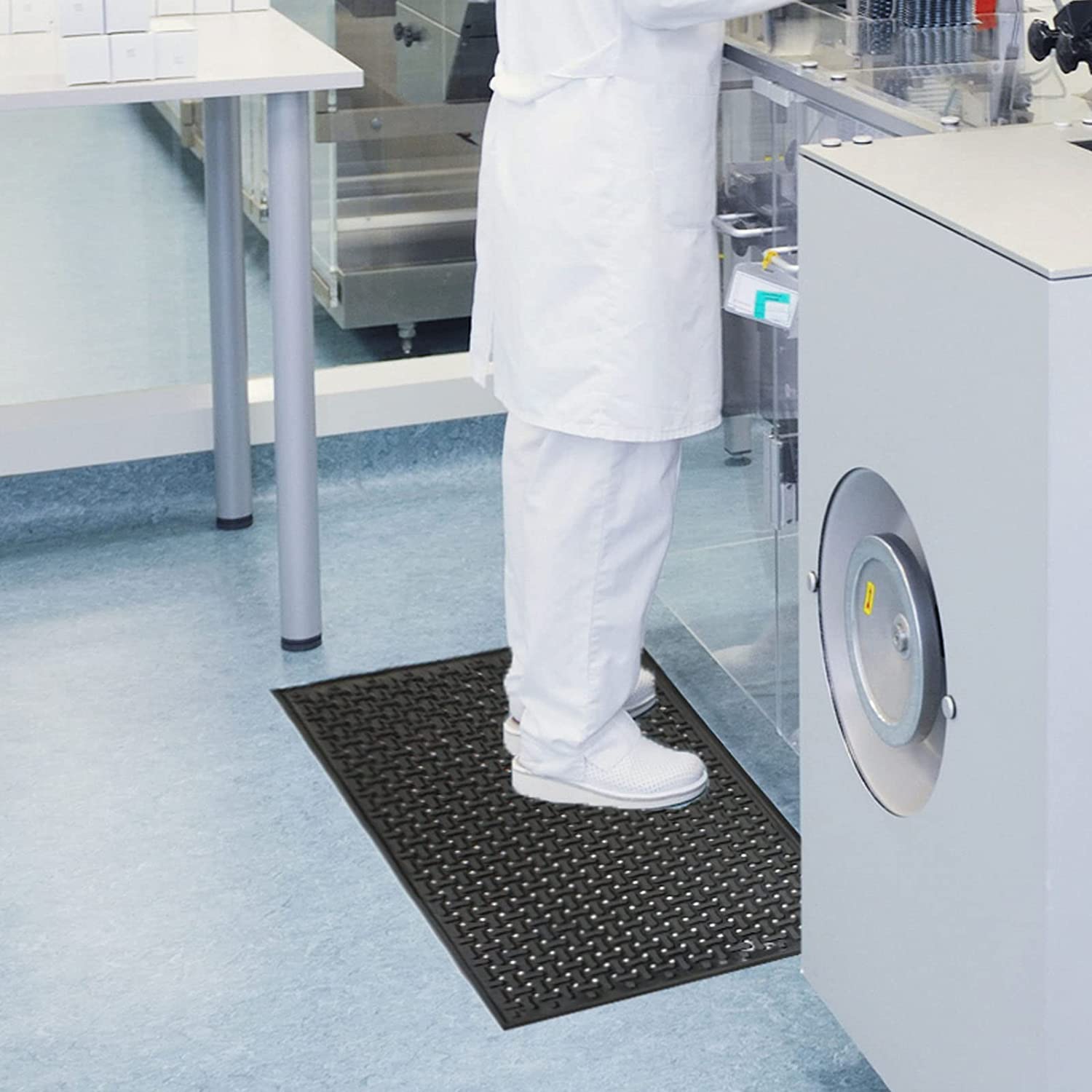**M+A Matting Comfort Flow Anti-Fatigue Kitchen Mat - Grease Proof, Oil Resistant, Odor Resistant, Lightweight Commercial Floor Mat for Wet Areas – Black (3' x 5') – Perfect for Restaurant, Bakery, and Food Service Workspaces**