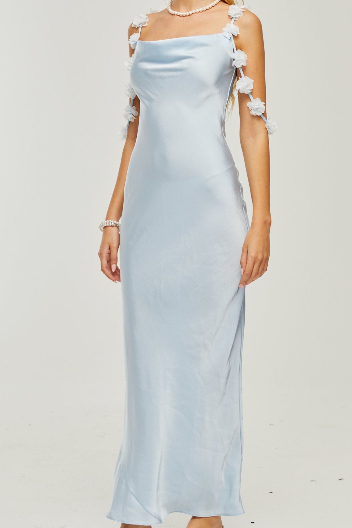 Elegant Floral Straps Satin Maxi Dress for Women - Perfect for Summer Beach Vacations, Weddings & Evening Parties