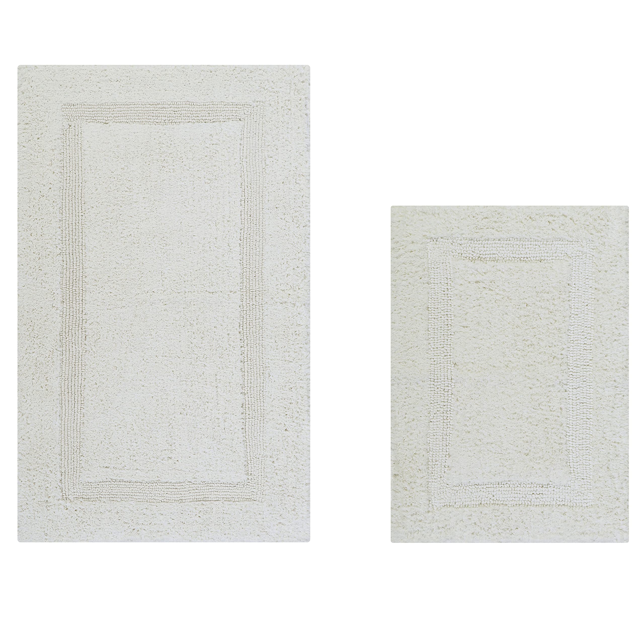 Better Trends 2-Piece Cotton Bathroom Mat Set - Machine Washable, Reversible & Quick-Dry Bath Mats for Bathroom - Soft, Comfortable & Water Absorbent Bath Rug Set (Ivory Lux Collection) - Perfect for Bathroom, Shower & Spa Areas