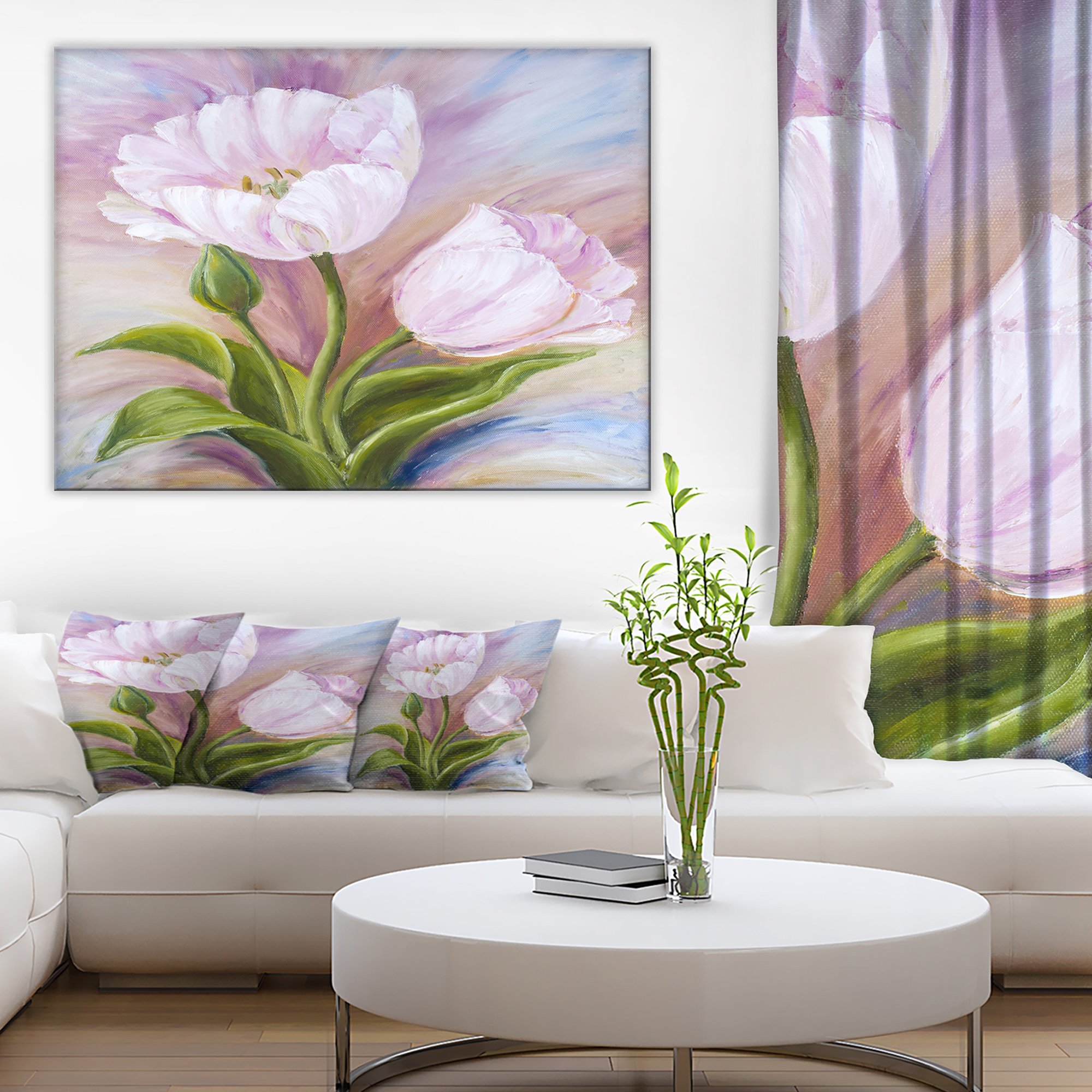White Tulips Floral Art Canvas Print - Elegant Wall Decor for Living Room, Bedroom & Office - Perfect Home & Gift Idea