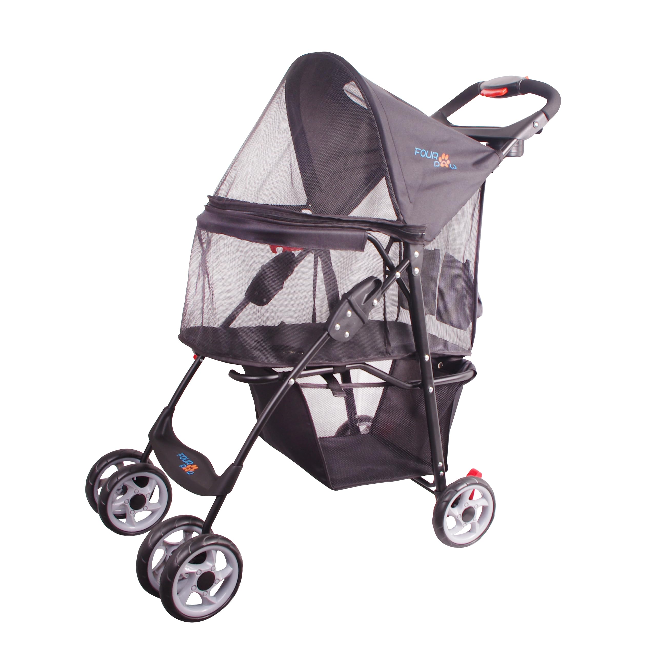 4-Wheel Full-Window Pet Stroller for Cats & Dogs - Foldable Travel Carrier with Storage Basket & Cup Holder | Perfect for Park Walks, Vet Visits & Shopping Trips