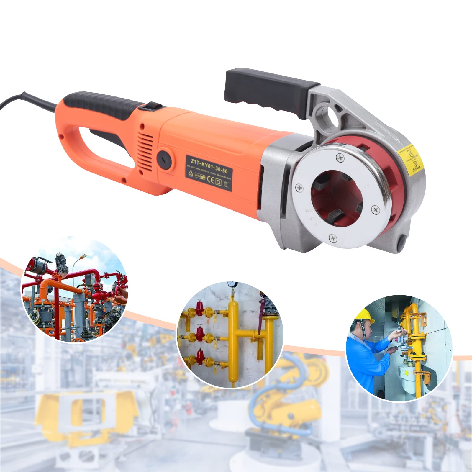OUKANING 2300W Portable Electric Pipe Threader Tool Kit - Handheld Tube Tapping Machine with 6 Dies (0.5-2 Inch) & Clamp - Heavy Duty Pipe Threading Cutter for Plumbing, HVAC, and Metalworking Projects