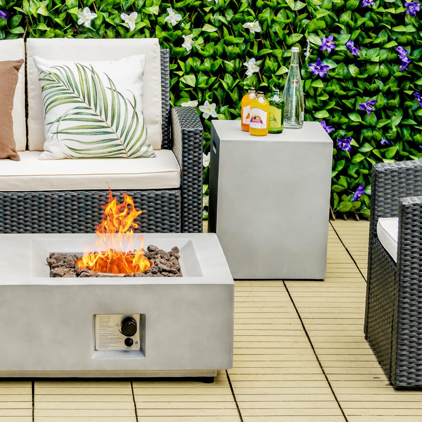 Giantex 20 lbs Propane Tank Cover Table - Outdoor Patio Storage Box with Handles & Bottom Groove Hole, Hideaway Side Table for Standard Propane Tanks (Gray) - Perfect for Backyard, Deck, Camping & BBQ Parties