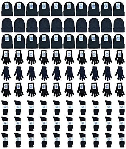 12 Black Womens Socks + 12 Black Beanies + 12 Black Gloves