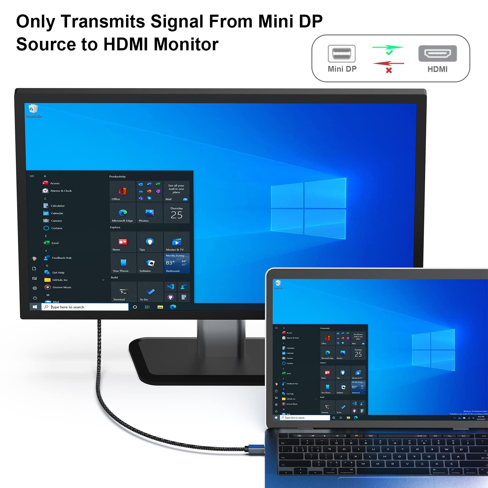 Premium BENFEI Mini DisplayPort to HDMI Cable 10ft - 4K@30Hz, Aluminum Shell, Nylon Braided - Compatible with MacBook Air/Pro, Surface Pro, Monitors & Projectors - Ideal for Home Office, Gaming & Presentations