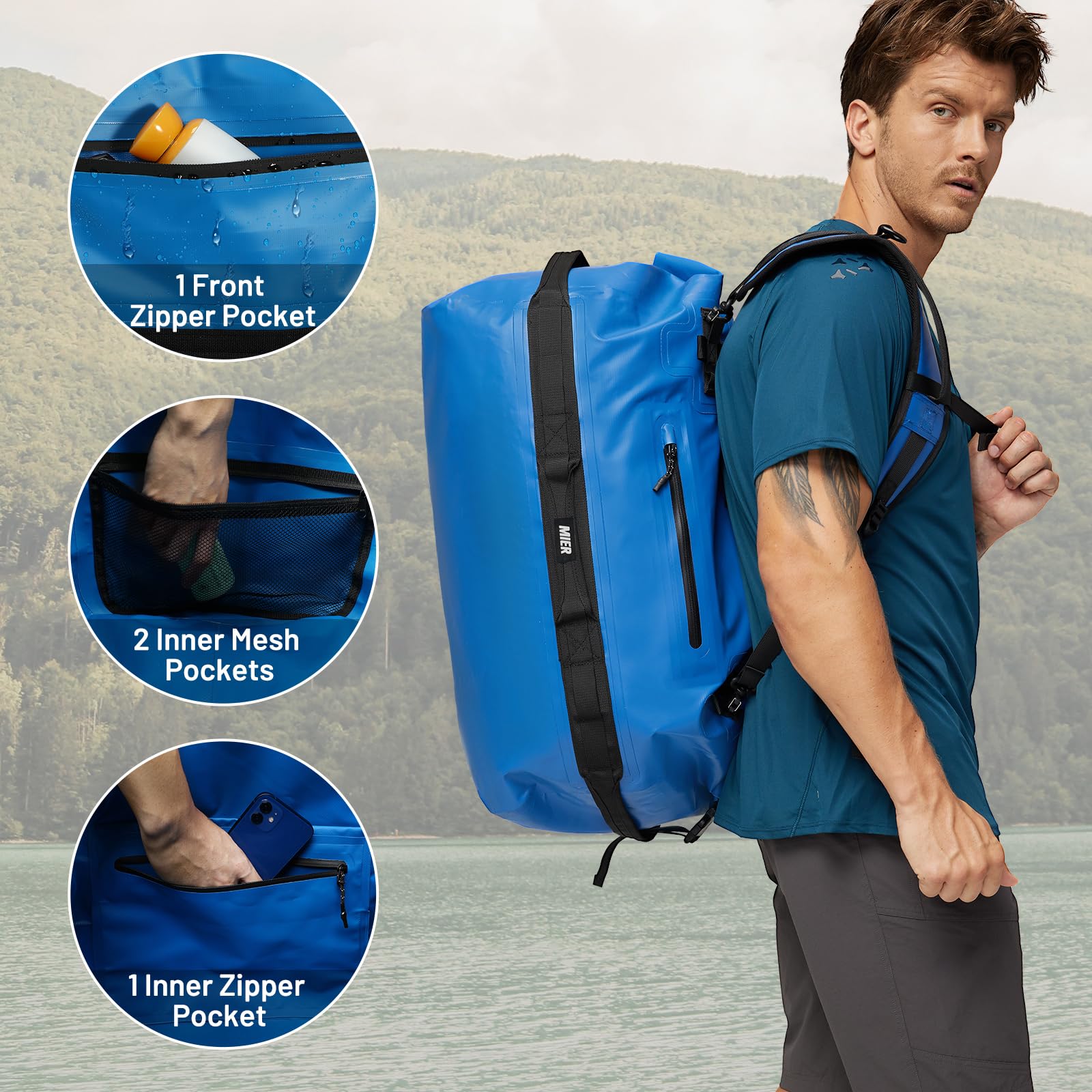 MIER Large Waterproof Duffel Bag - 60L/80L Rolltop Dry Backpack for Kayaking, Rafting, Boating, Swimming, Camping, Travel, Gym & Beach | Perfect for Outdoor Adventures, Water Sports & Travel Gear Storage
