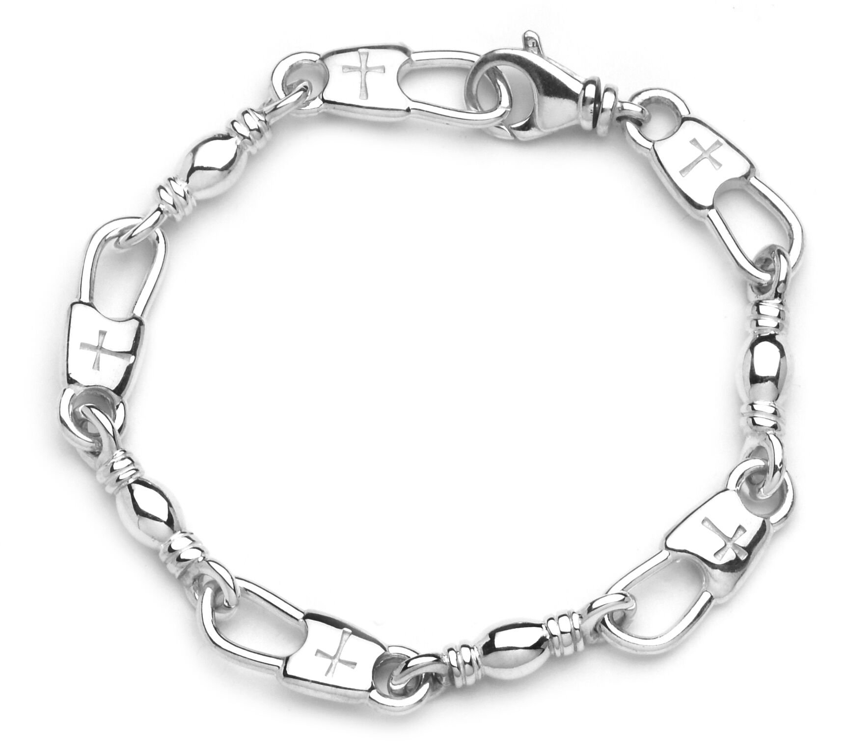 Extra Large Link Cross or Hook Fisher of Men Bracelet - Christian Religious Jewelry for Men & Women - Perfect for Church, Bible Study & Daily Faith Wear