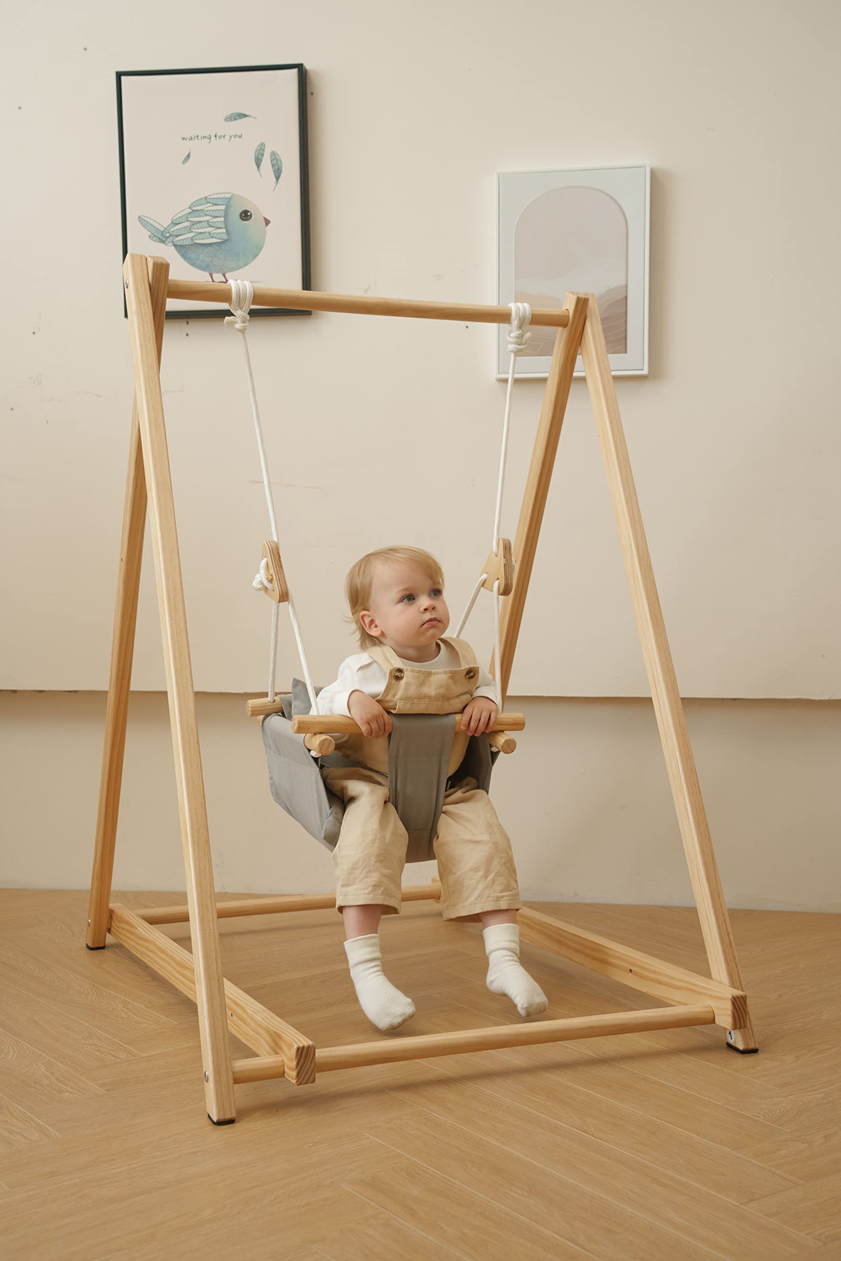 Avenlur Spruce Baby and Toddler Foldable Swing Set with Stand - Premium Montessori & Waldorf Style Indoor Swingset for Kids 6 Months to 3 Years - Safe & Sturdy for Home, Daycare, Preschool - Perfect for Playrooms, Backyards, and Sensory Development Activities