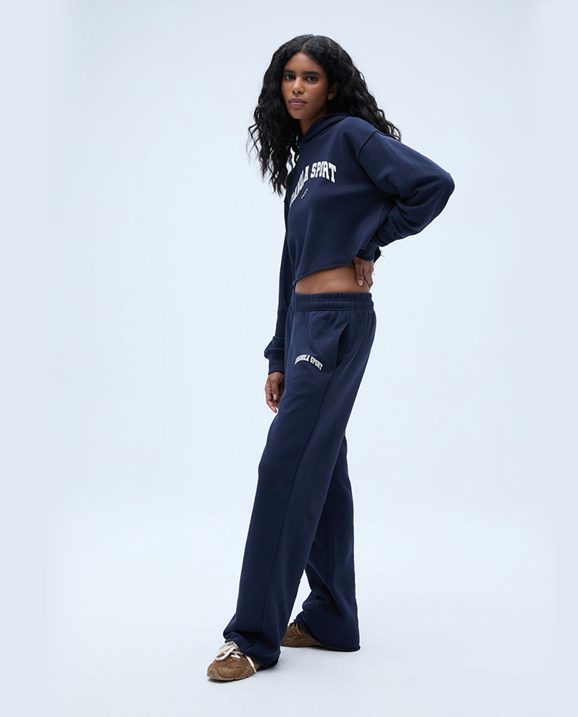 AS Women's Raw Hem Crop Hoodie - Navy Blue Pullover Sweatshirt | Casual Streetwear, Loungewear & Athleisure Outfit