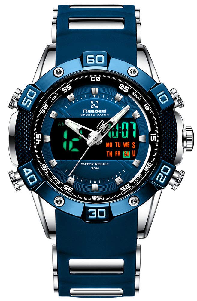 Youwen Men's Sports Watch - LED Digital & Quartz Analog Dual Display, Military Chronograph Waterproof Watch for Running, Hiking & Outdoor Activities