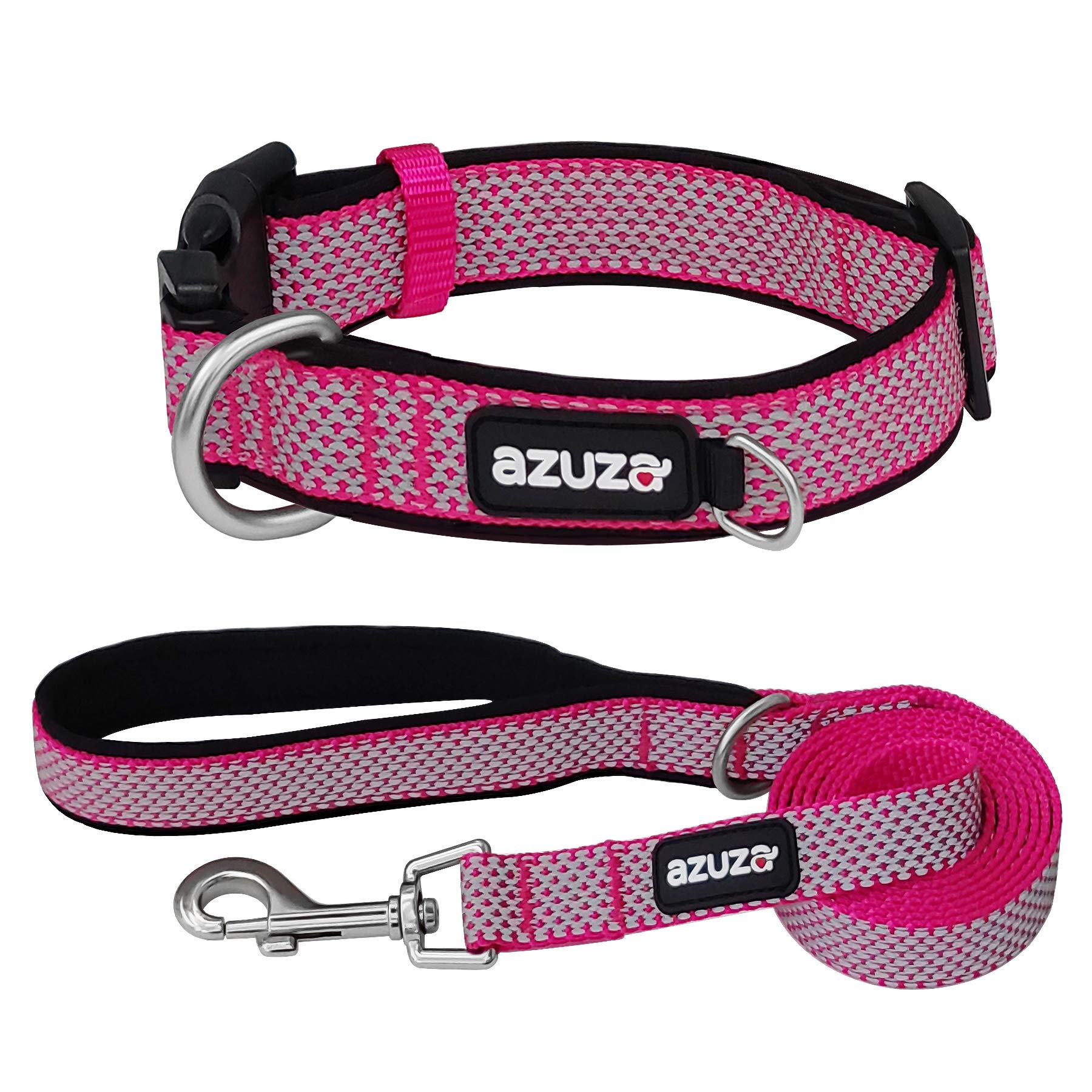 Azusa Reflective Dog Collar and Leash Set - Adjustable Nylon Collar with Matching Leash for Small, Medium & Large Dogs - High Visibility Safety Gear for Night Walks, Jogging & Outdoor Adventures