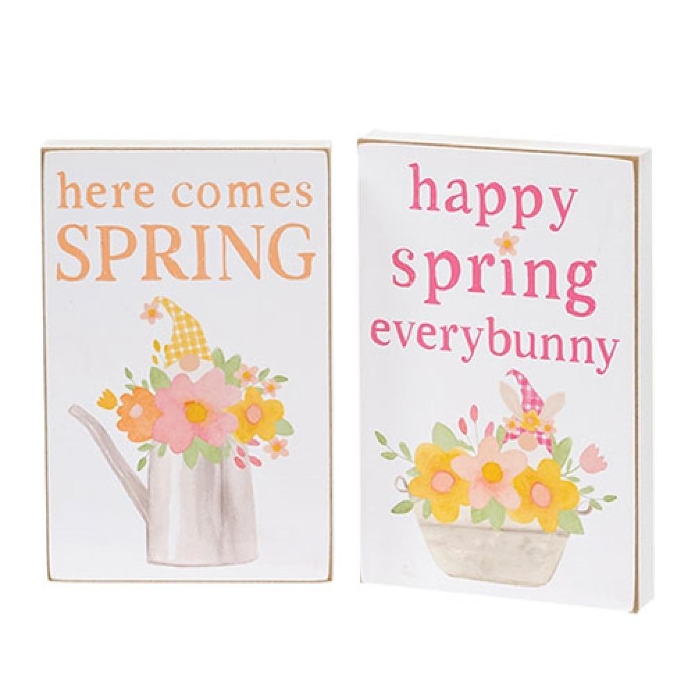 Happy Spring Floral Gnome Block 2 Pack - Colorful Garden Decor for Outdoor & Indoor Use - Perfect for Easter, Spring Decorations and Gift Giving