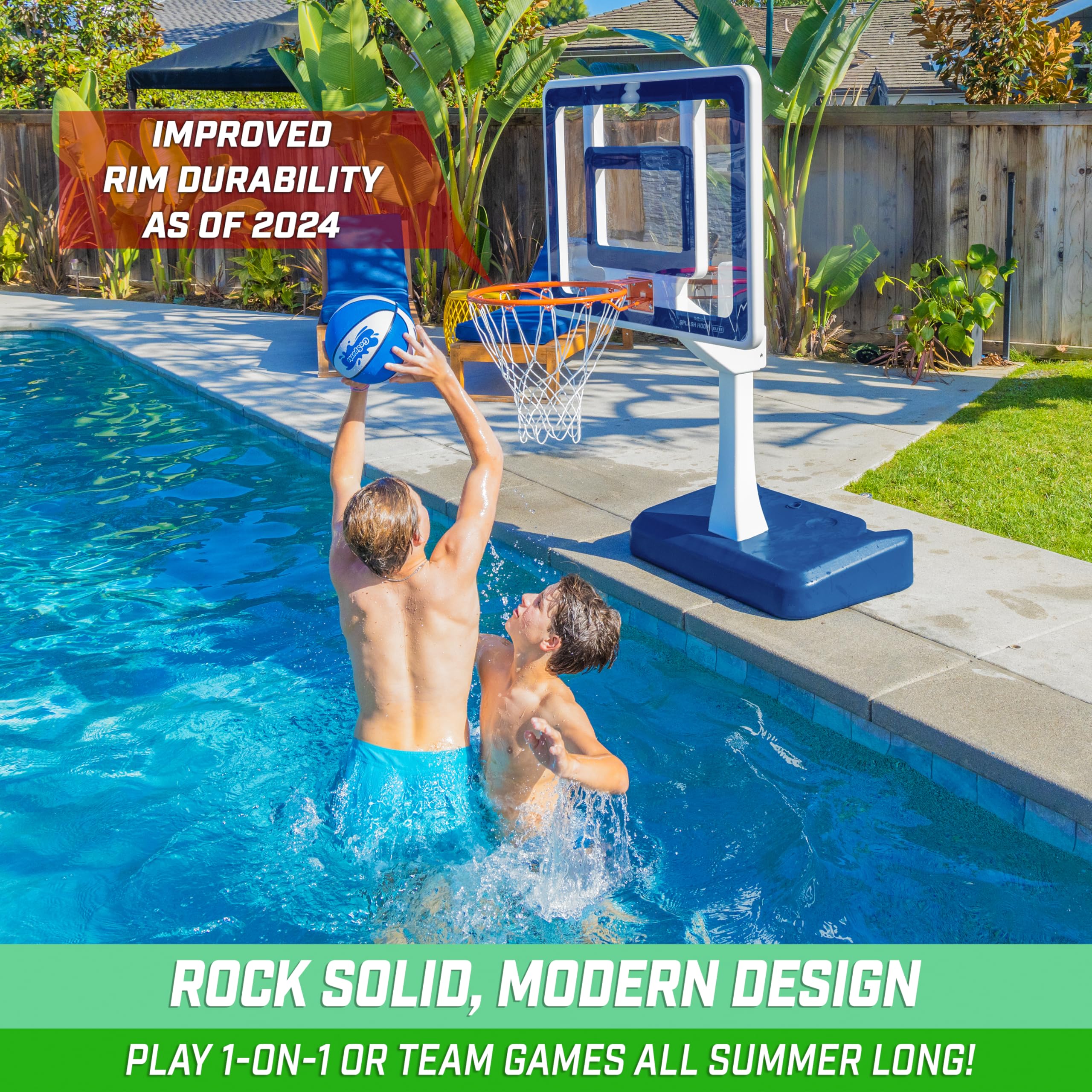 GoSports Splash Hoop Elite - Adjustable Height Pool Basketball Hoop with Water Weighted Base, Regulation Steel Rim & 2 Balls - Perfect for Backyard, Beach & Pool Party Games
