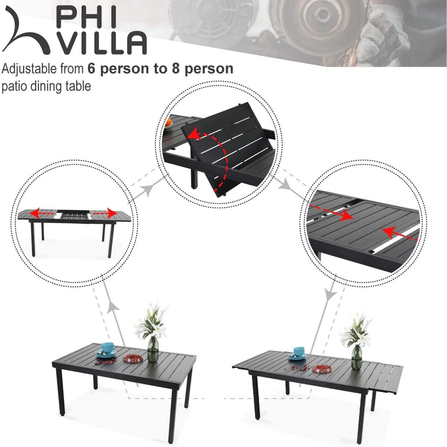 Sophia & William 5-Piece Extendable Patio Dining Set with Textilene Reclining Chairs - Outdoor Furniture for Backyard, Garden, Poolside & Deck - Weather-Resistant Dining Table & Lounge Chairs