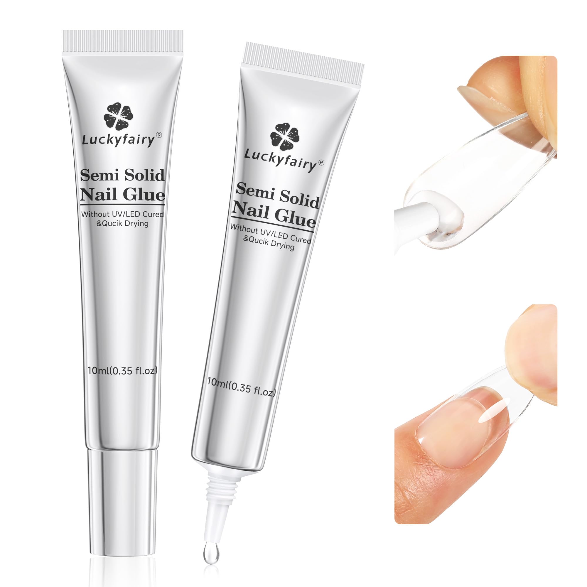 Quick Drying Semi-Solid Nail Glue for Press-On Nails - 2Pcs 10ml Super Strong Adhesive, No UV Light Needed, Long-Lasting Fake & Acrylic Nails Glue Gel - Perfect for Nail Extensions, Manicures & DIY Nail Art at Home