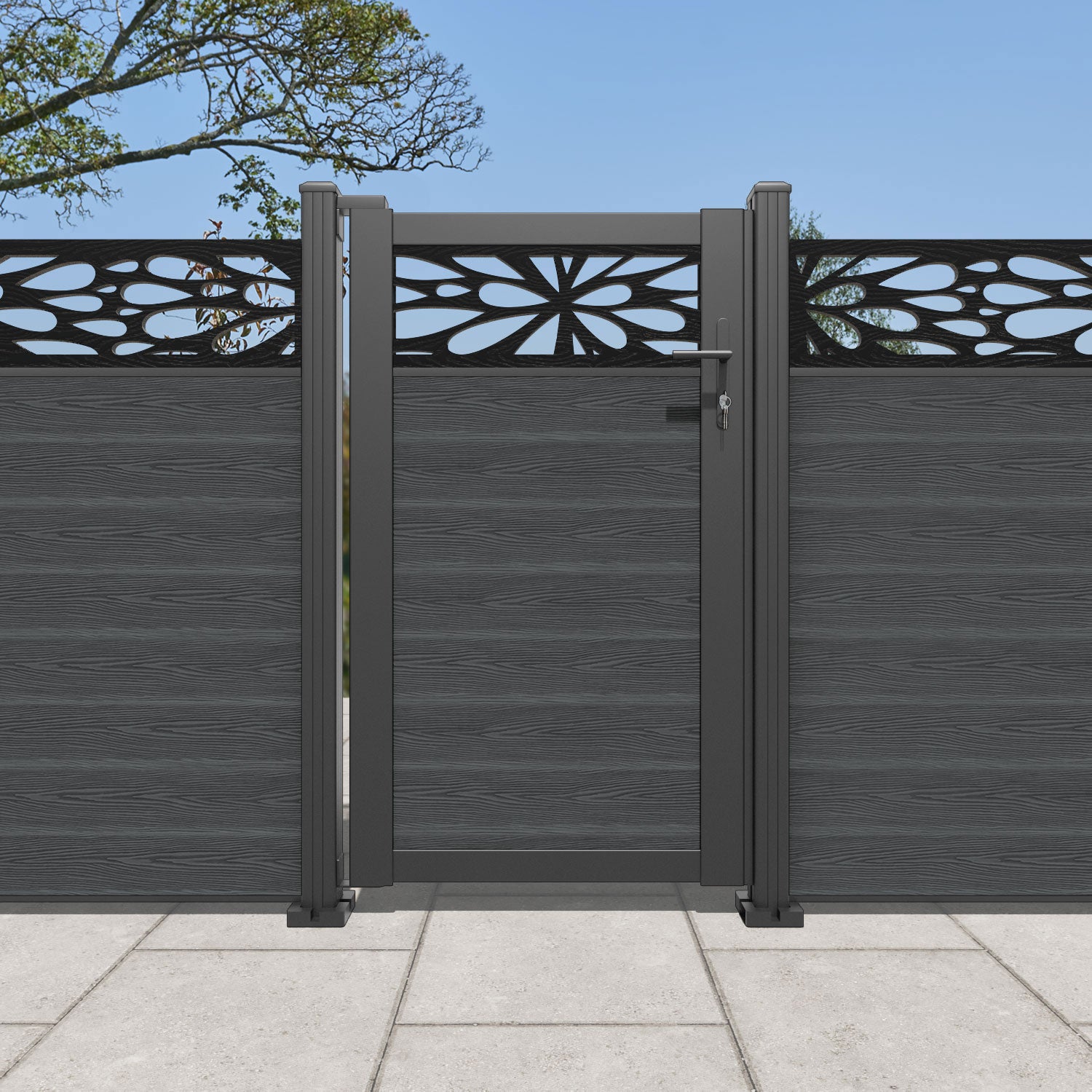 Classic Blossom Dark Grey Pedestrian Gate - Elegant Garden Entryway for Homes, Parks & Walkways