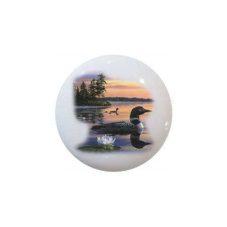 Decorative Ceramic Dresser Drawer Pulls - Loons at Sunset Design Cabinet Knobs for Bedroom & Kitchen Cupboard | Vintage Style Hardware for Furniture Upgrade