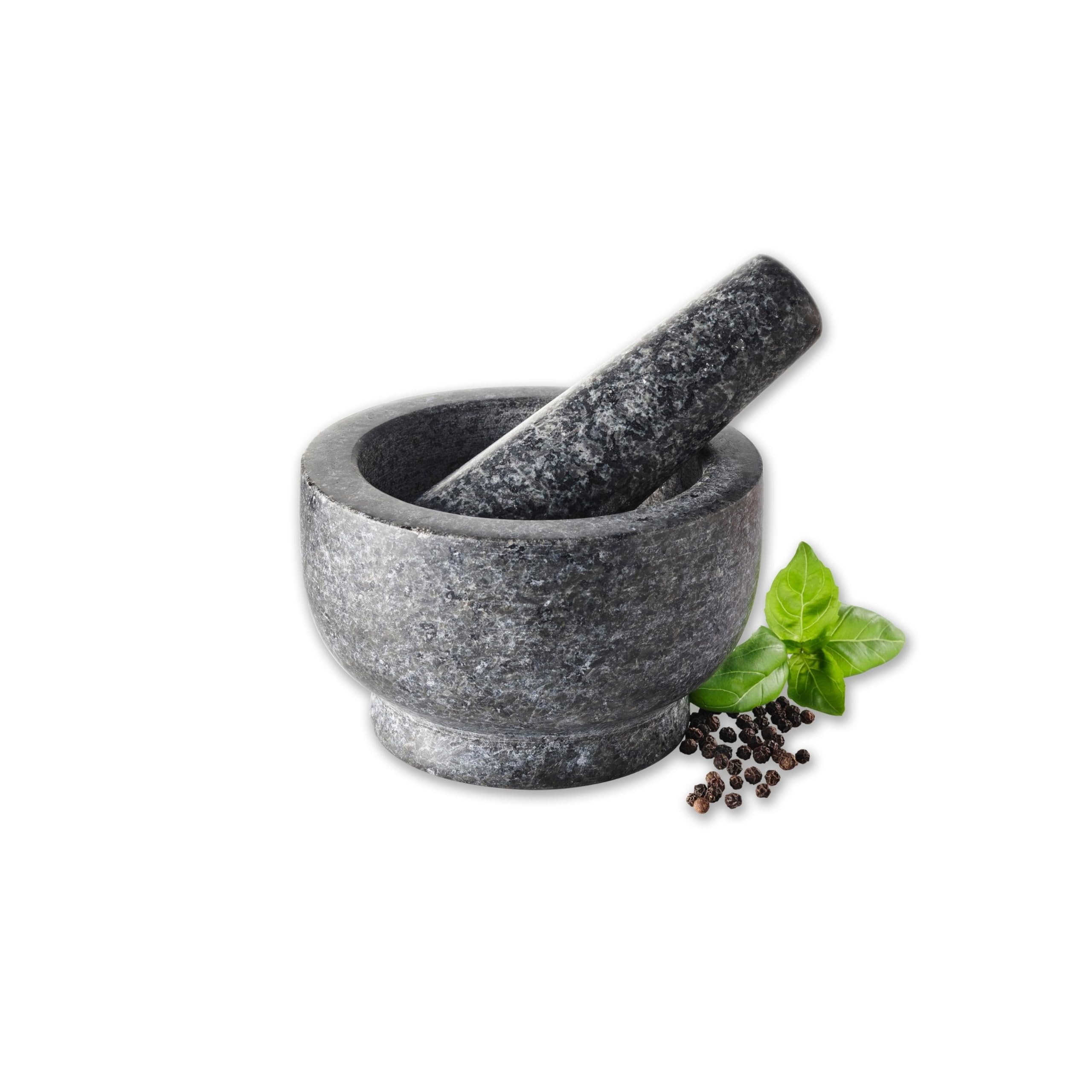 Lagostina Natural Granite Mortar and Pestle Set - 1.3 Cup Capacity Manual Herb Grinder for Spices, Seeds, Pills - Durable Stone Gray Kitchen Tool for Cooking & Easy Cleaning - Perfect for Grinding Herbs, Making Guacamole & Crushing Garlic