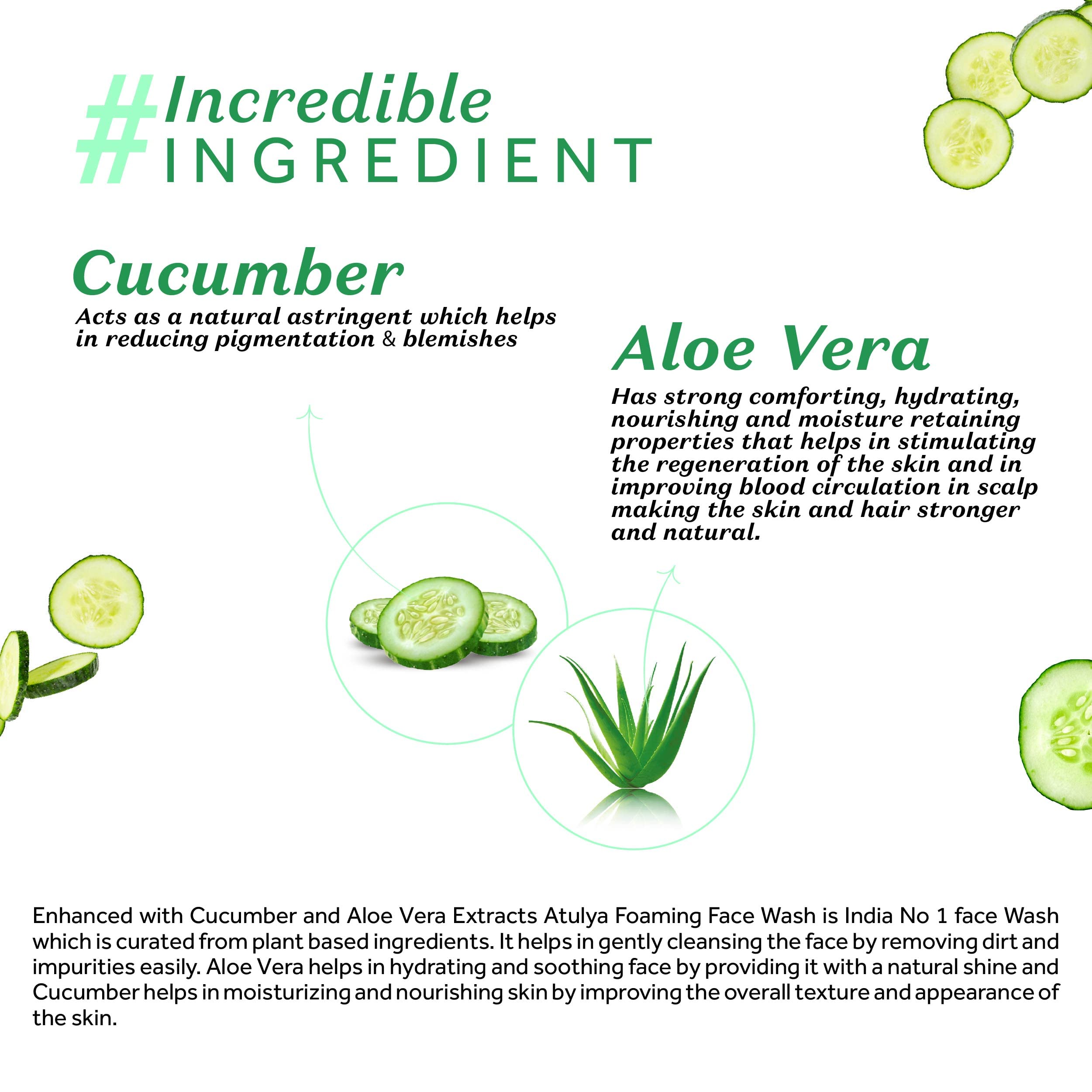 Atulya Cucumber Foaming Face Wash with Built-in Soft Face Brush - Gentle Cleansing for Acne, Oily & Sensitive Skin - Perfect for Daily Skincare Routine & Travel