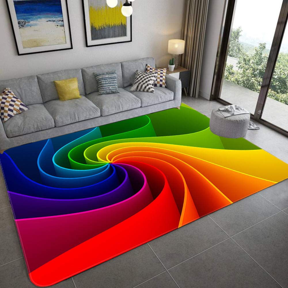 OKTAA Colorful Geometric Swirl 3D Non-Slip Area Rug - Soft Printed Carpet for Living Room, Bedroom, Kitchen & Bathroom - Perfect for Home Decor, Entryway & High Traffic Areas