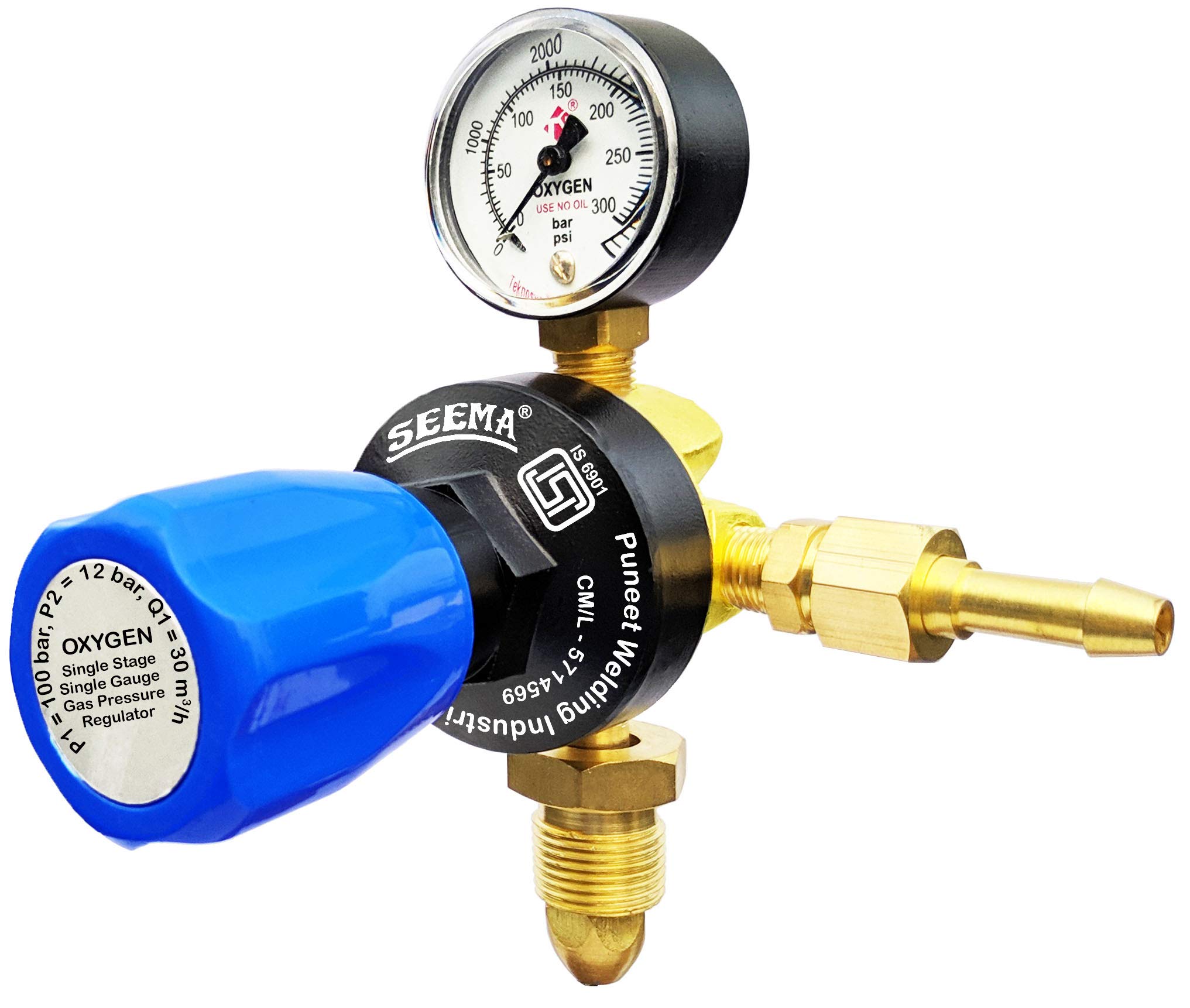 SEEMA® Single Stage Oxygen Gas Pressure Regulator with Gauge - ISI Certified for Welding, Medical & Industrial Use