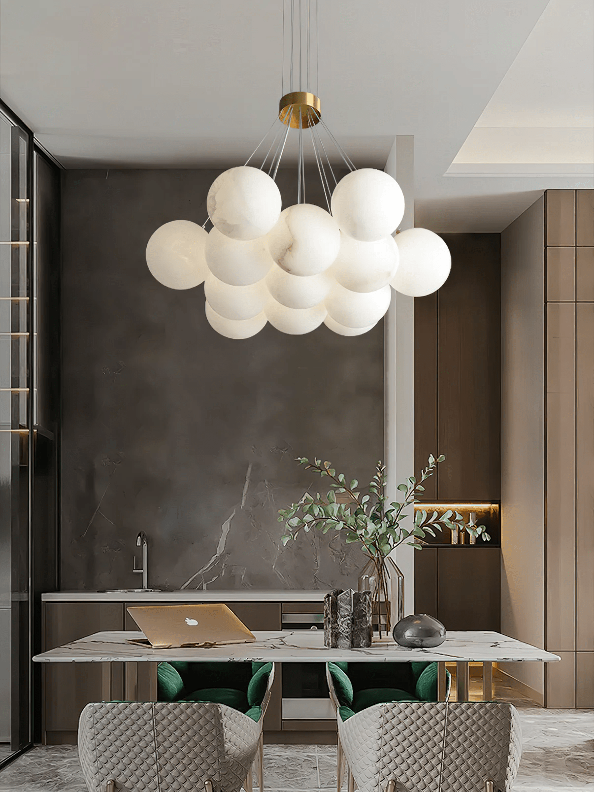 Elegant Alabaster Balls Chandelier - Handcrafted Crystal Glass Pendant Light Fixture for Dining Room, Living Room & Bedroom Decor