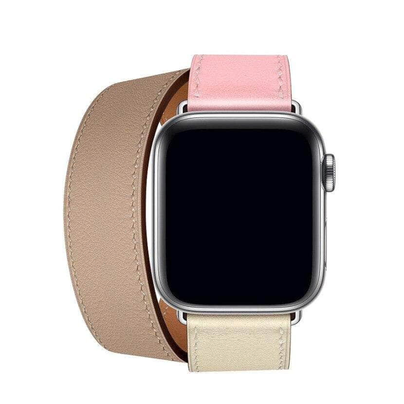 Genuine Leather Apple Watch Band with Double Loop Strap - Premium Luxury Bracelet for Women & Men - Perfect for Work, Gym & Everyday Wear
