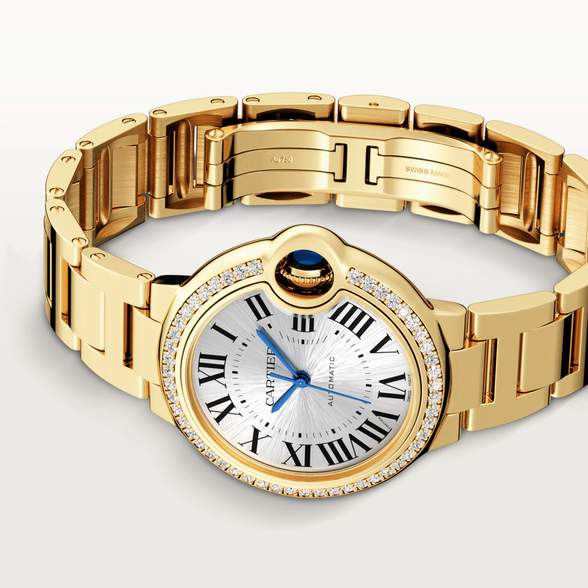 Cartier Ballon Bleu 36mm Yellow Gold Diamond Ladies Watch - Luxury Women's Timepiece for Formal Events & Special Occasions