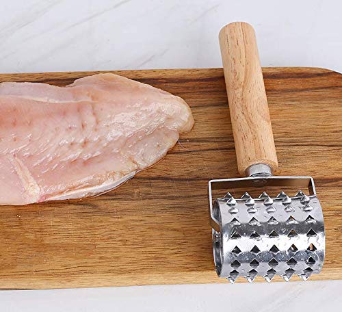 WOIWO Stainless Steel Meat Tenderizer Tool - Professional Steak Needle & Rolling Meat Mallet for Beef, Chicken & Pork - Perfect for Grilling, BBQ & Home Cooking